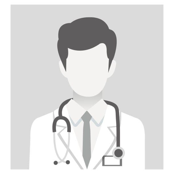 Illustration of a doctor wearing a white coat with a stethoscope around the neck and a tie.